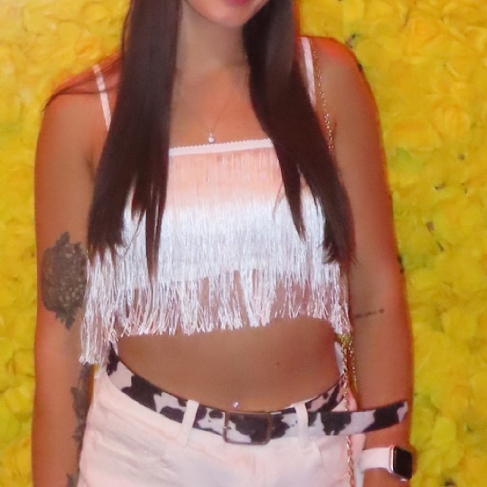 White Fringe Crop Top
